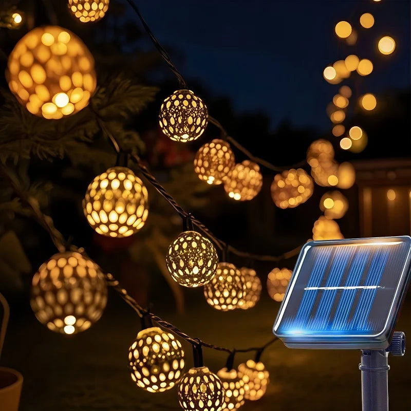 Moroccan Solar LED String Lights for Outdoor Garden & Patio