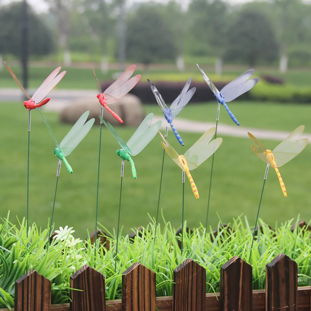 Colorful 3D Dragonfly Garden Stakes & Flower Pot Decor