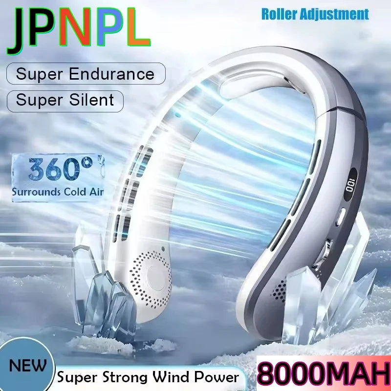 8000mAh Bladeless Portable Neck Fan & Air Cooler