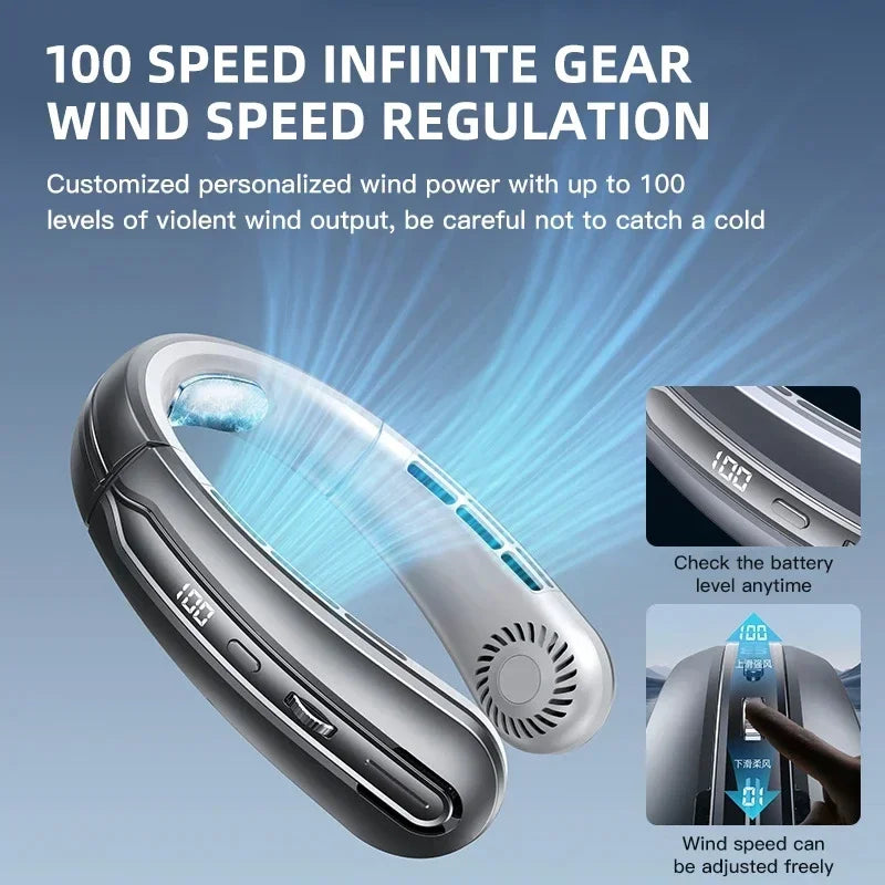 8000mAh Bladeless Portable Neck Fan & Air Cooler