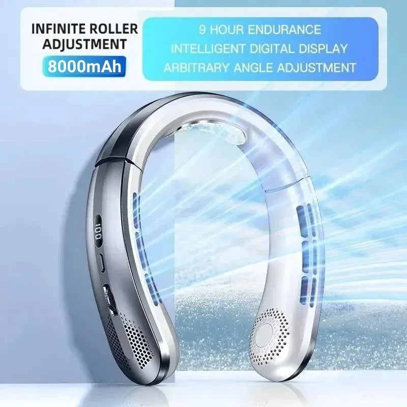8000mAh Bladeless Portable Neck Fan & Air Cooler