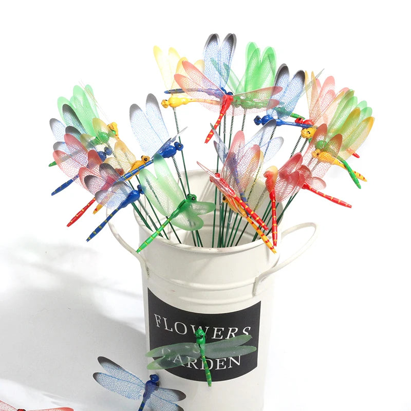 Colorful 3D Dragonfly Garden Stakes & Flower Pot Decor