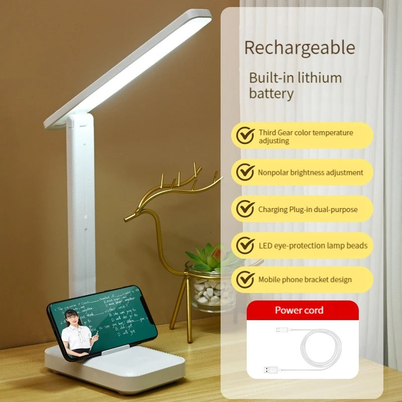 Foldable LED Desk Lamp with 3-Speed Dimming & USB Charging