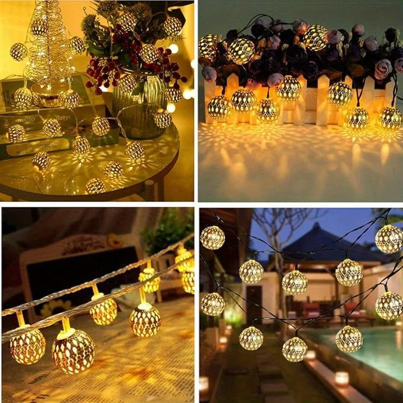 Moroccan Solar LED String Lights for Outdoor Garden & Patio
